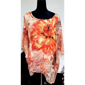Styco Polyester Blouse Sz L; Orange with separate Tan Shell